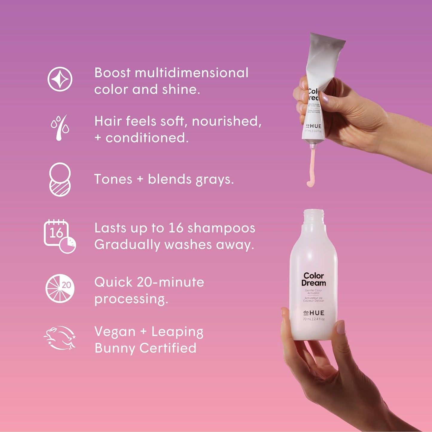 dpHUE Color Dream, Strawberry Blonde - Ammonia-Free, Demi-Permanent Hair Color - Lasts 16 Washes - Boosts Shine - Paraben & Sulfate Free, Leaping Bunny Certified