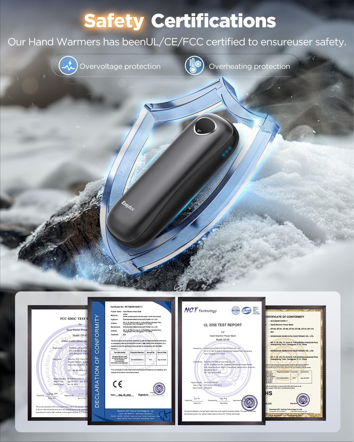 EasyAcc® Pocket Size Hand Warmers Rechargeable, Golf Hunting Hand Warmers, Real 16 Hrs Warmth, Heat Up to 131℉, UL Certified, Gloves Fitting, Golf Raynauds Skiing Essentials, Gifts Women Men