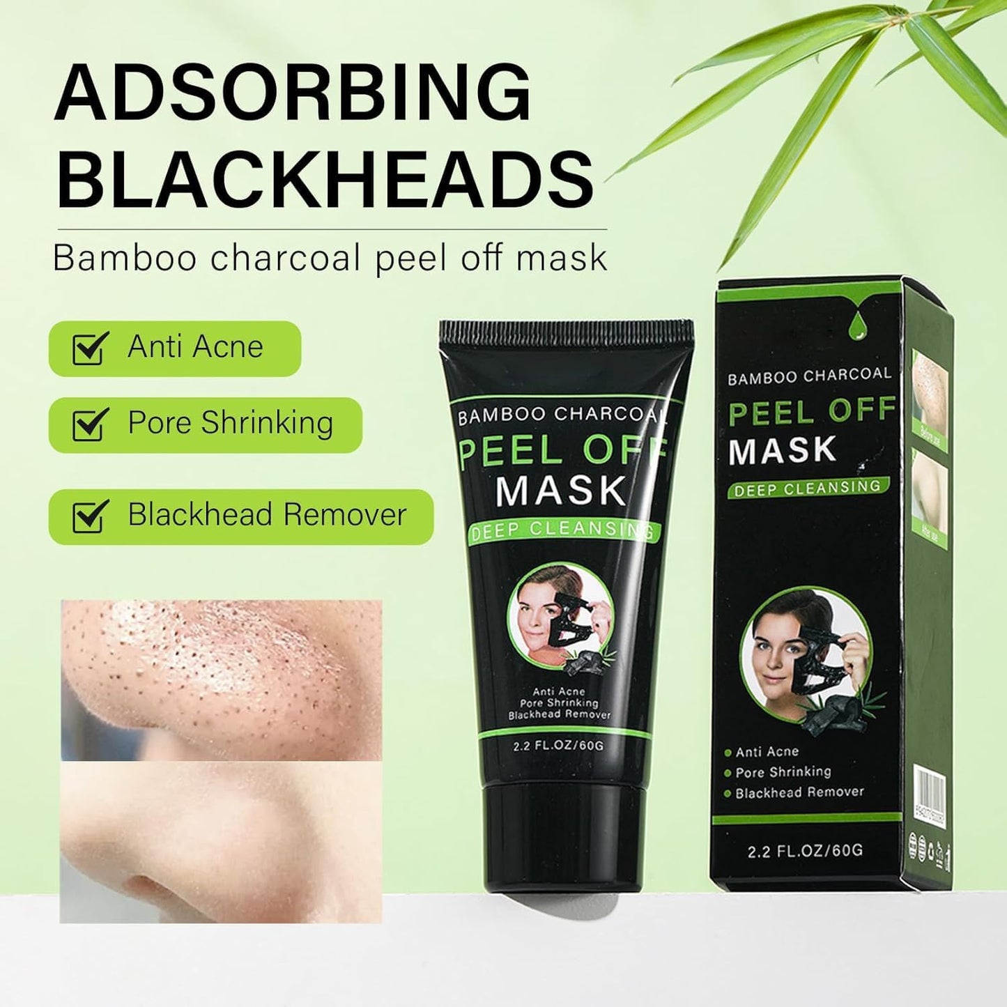 Blackhead Remover Mask, Activated Charcoal Peel Off Face Mask, Blackhead Remover for Oil Skin, Deep Cleansing for Face Nose Blackhead Pores Acne, For All Skin Types (2.12Fl.oz)