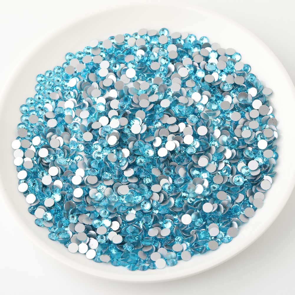 Beadsland 2880pcs Flat Back Crystal Rhinestones Round Gems for Nail Art and Craft Glue Fix,Aquamarine,SS4,1.5-1.7mm