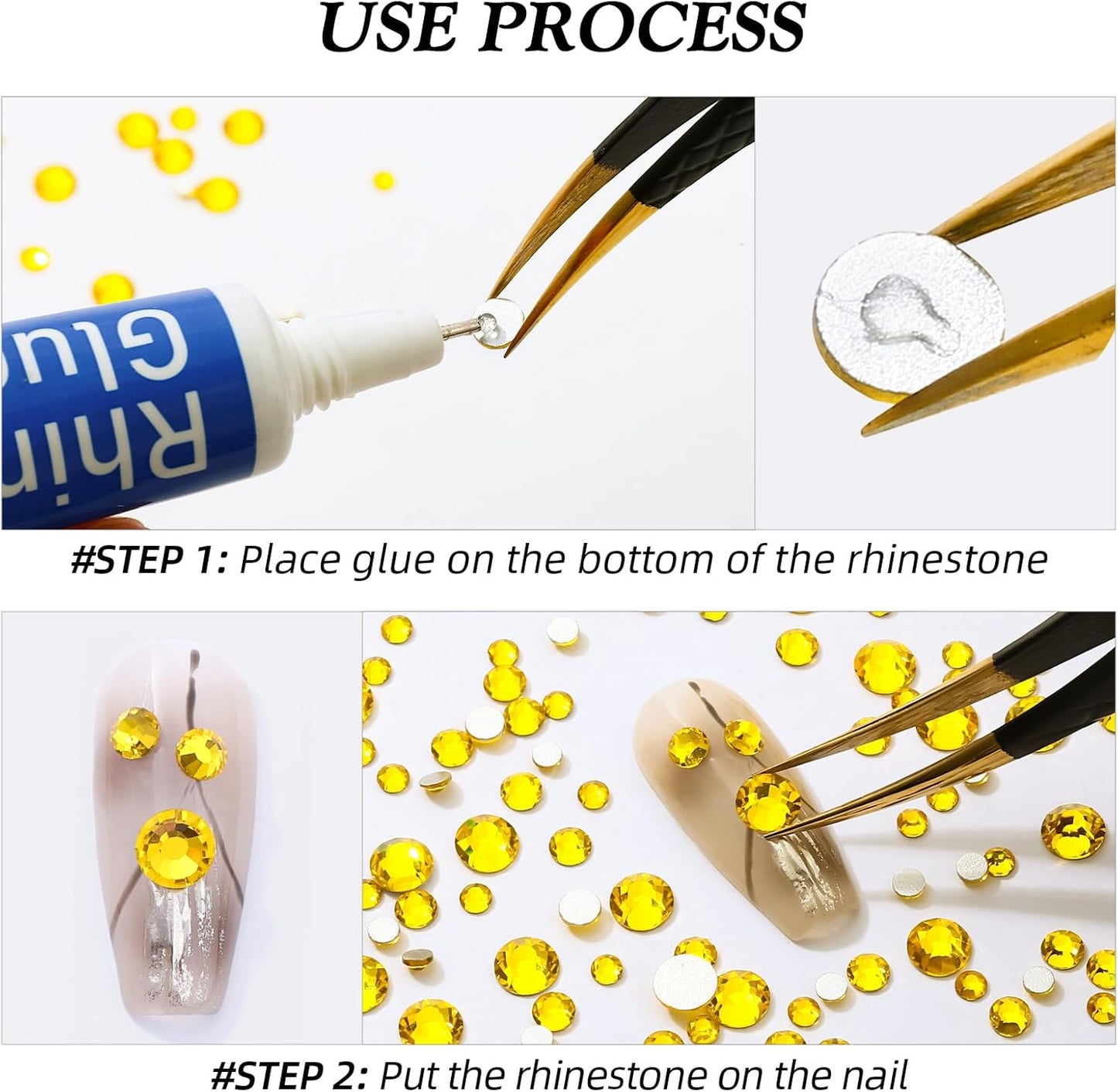 Yellow Flatback Rhinestones, Glass Rhinestones for Nail Art and Craft, Glue Fix, Loose Crystal Gemstones(Yellow, SS12, 2880pcs, 2.9-3.0mm)