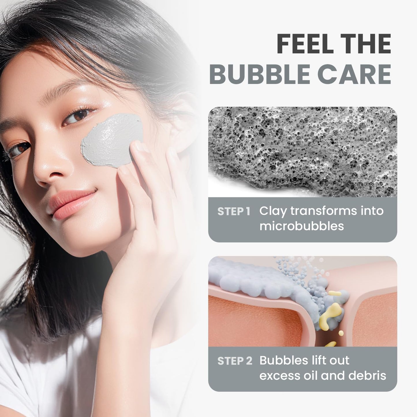GLAM UP Clean Bubbling Carbonated Clay Mask for Face Purifying- Blackhead Remover, Peel Off, Pore Clearing, Deep Cleansing, Detoxing Bubble Clay Mask, Vegan 135ml (4.56 Fl Oz)