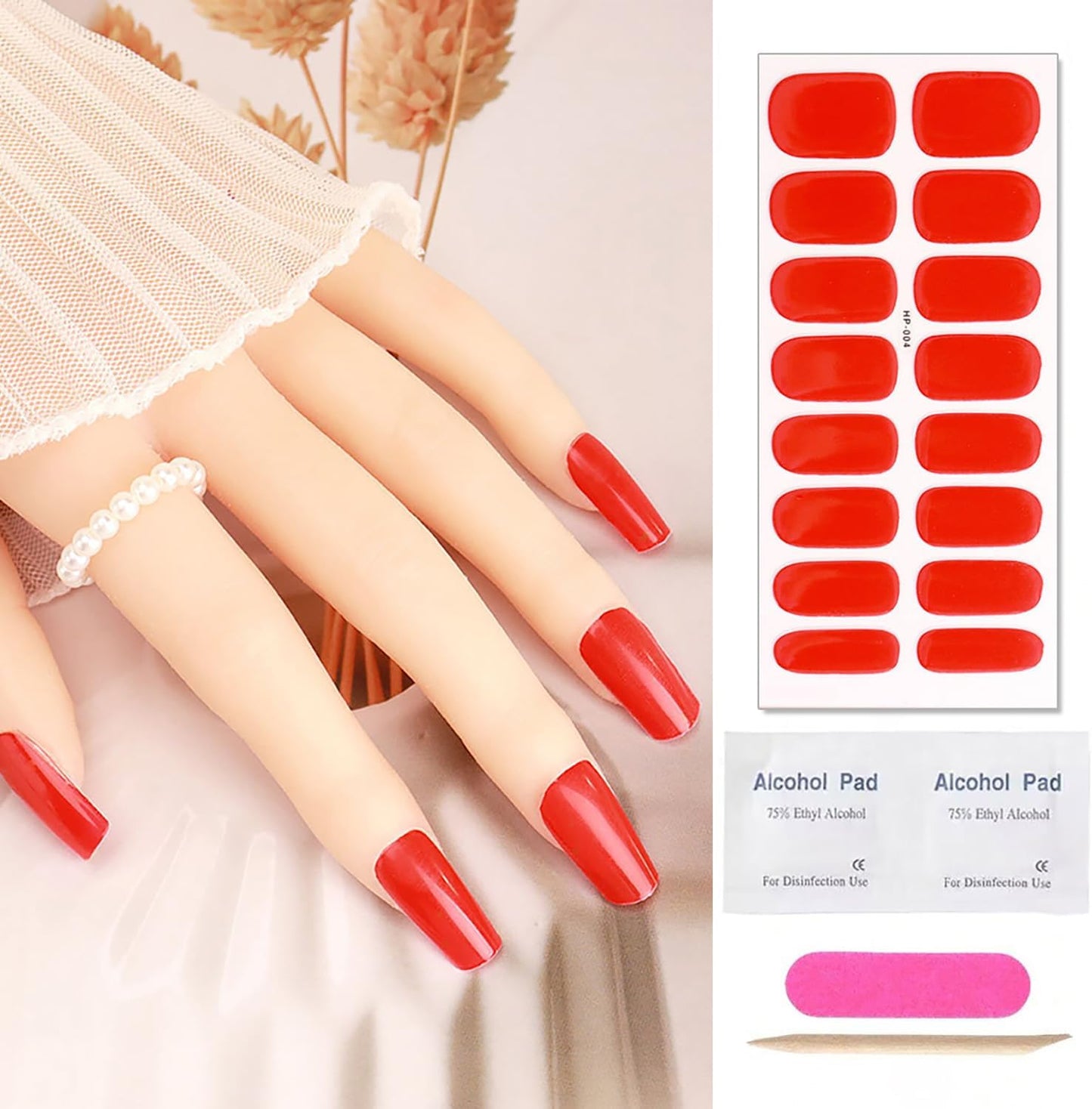 Red Semi Cured Gel Nail Strips Stickers Real Gel Polish Strips Supply 16Pcs Self-Adhesive Design Solid Color Nail Stickers for Women DIY Waterproof Manicure Kit Party Nails Decoration 1 Sheets
