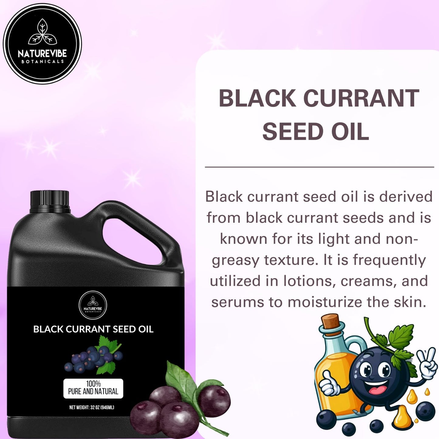 Naturevibe Botanicals Black Currant Oil 32 Ounces | 100% Pure and Natural | Great for Skin Care and Hair Care