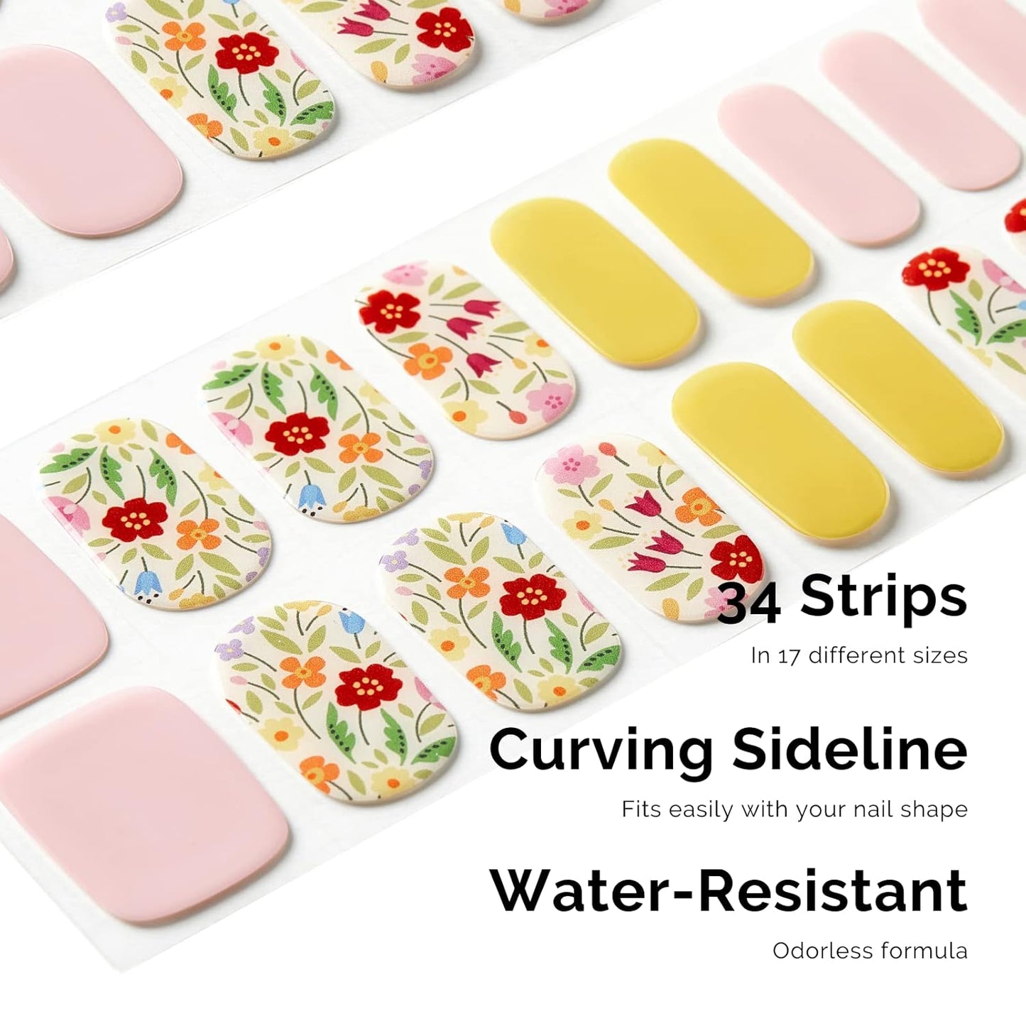 Nailog Semi Cured Gel Nail Strips 34 pcs | Long Lasting Nail Polish Sticker Wraps with Glossy Gel Finish | Idyll