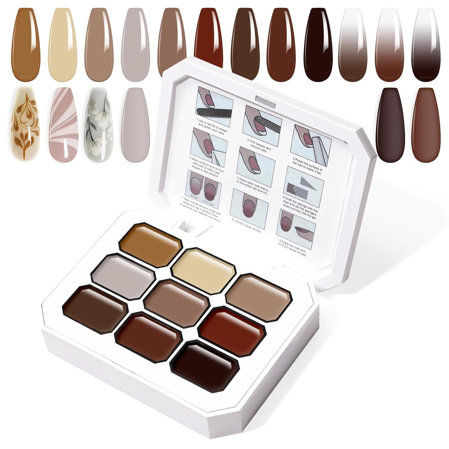 Gradient Painting Gel, 9 Colors Ombre Gel Nail Polish for Cream Brown Color Pigment Pat Aura Nails French Manicure Soak Off UV Long-lasting Home Salon DIY Nail Art Coconut Latte 1