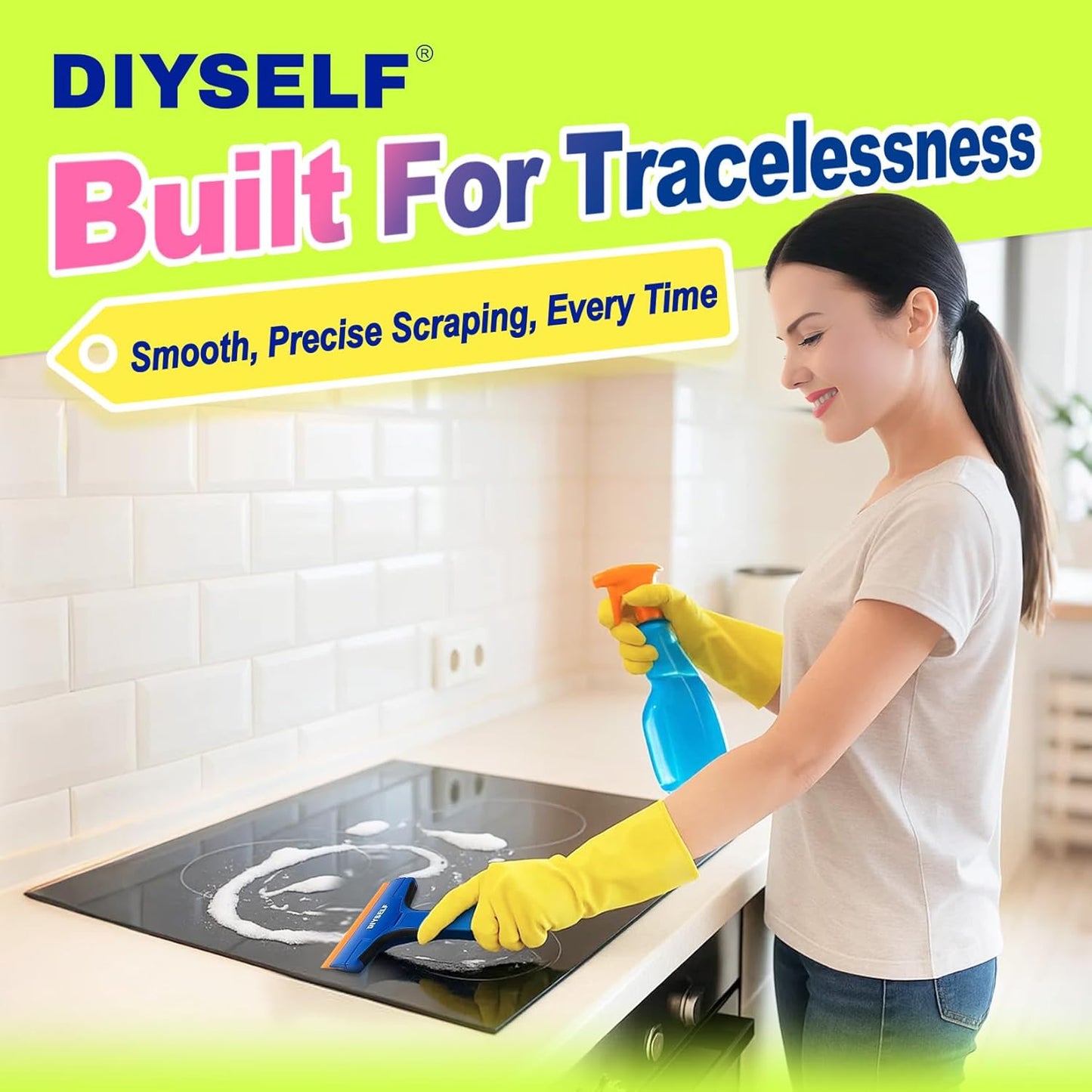 DIYSELF-Razor-Blade-Scraper, 1 Pack Razor Blade Scraper, Extra 5 PCS Orange Plastic Blades, Razor Blade Scraper Tool for Cleaning, Glass Scraper for Windows, Razor Scraper Tool for Car, Cooktop