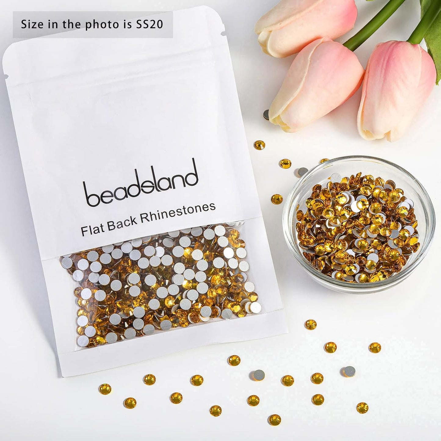 Beadsland 1440pcs Flat Back Crystal Rhinestones Round Gems for Nail Art and Craft Glue Fix, Topaz,SS20,4.6-4.8mm