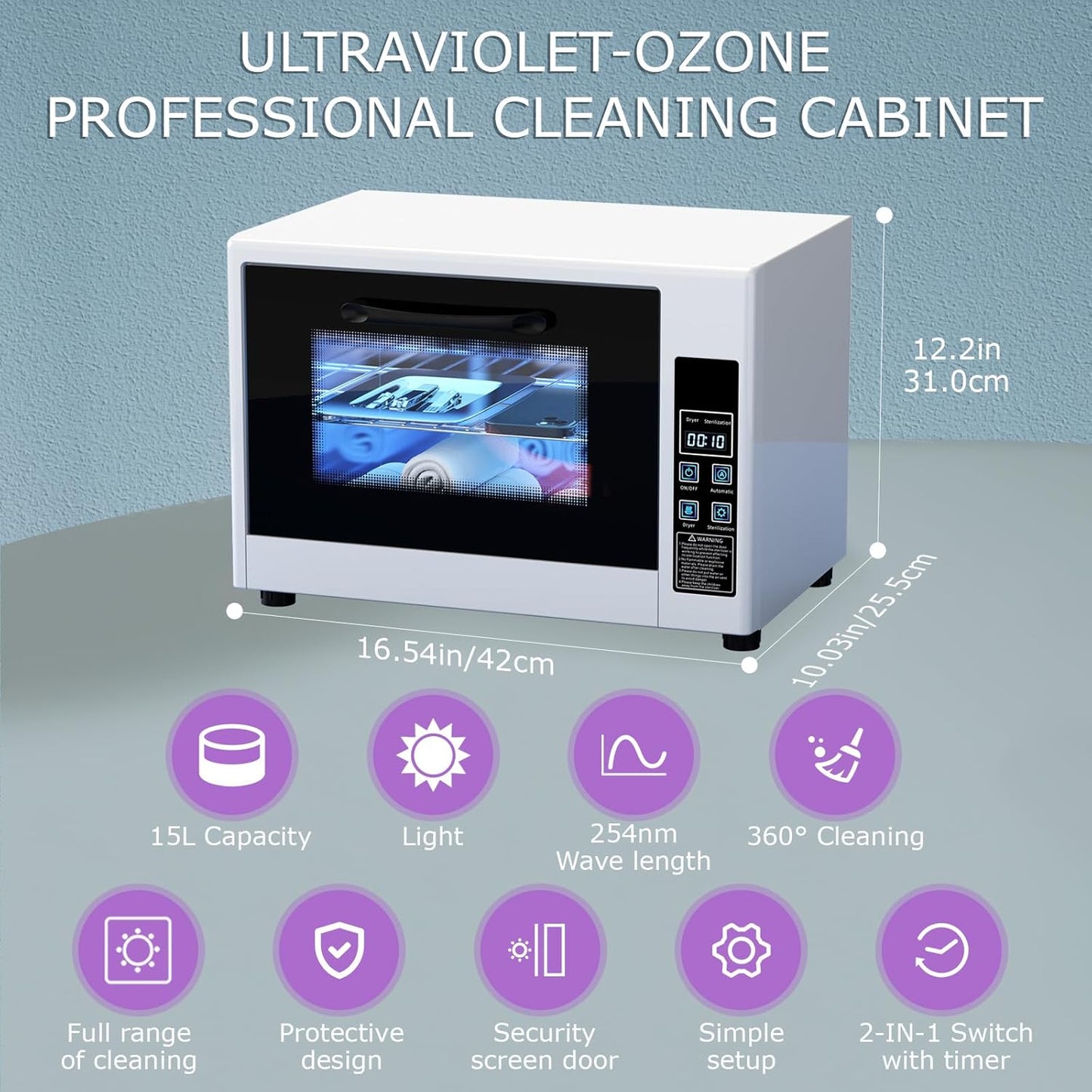 YOTAN 15L Nail Tool Cleaner with Timer Setting, High Capacity Cleaning Cabinet, Multi-Functional Manicure Cleaning Box for Spa Beauty Home Metal Tools, Mobile Phone, Baby Toy, White