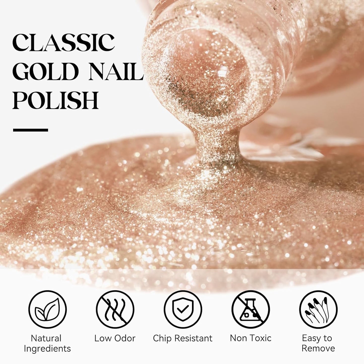 MIZHSE Quick Dry Glitter Nail Polish, Metallic Gold Nail Polish Air Dry Fast, 15 ml High Glossy Sparkle Shiny Shimmery Chrome Nail Pigment Water-based Nail Art Salon Manicure Home