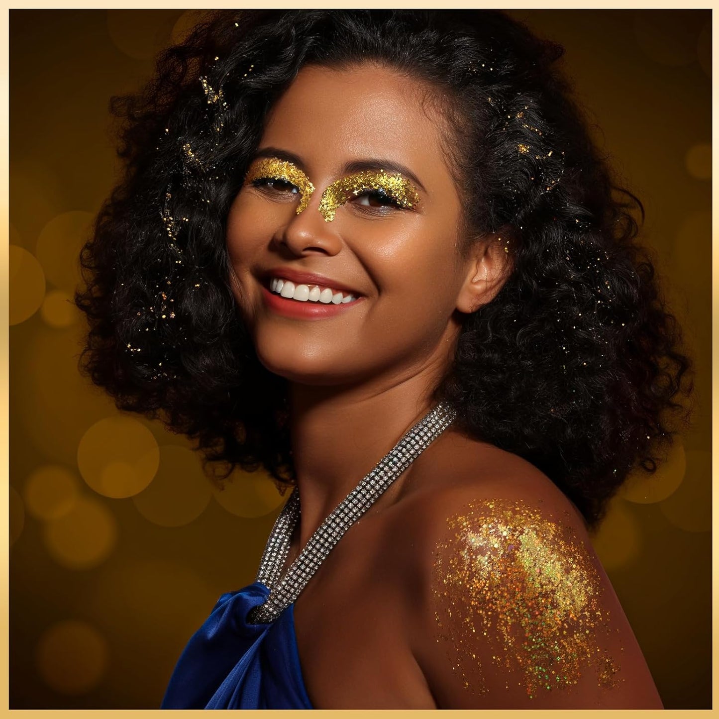 Teenitor Face Glitter Body Glitter, Gold Body Glitter Gel, Hair Glitter Gel, 6 Shapes Rave Glitter, Festival Makeup Glitters Gel, Chunky Sparkling Glitter Gel for Face, Body, Hair