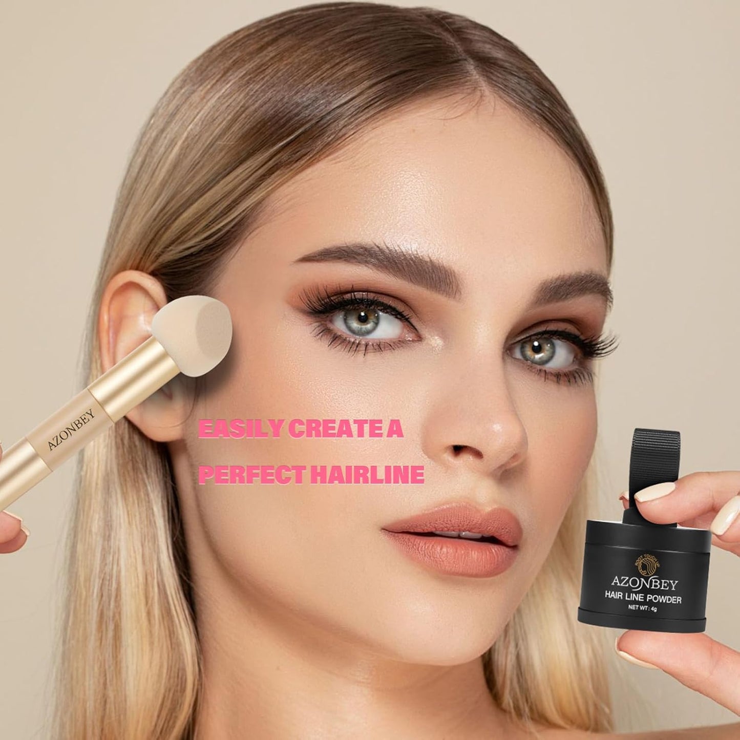 Root Touch Up Sets,Hairline Powder for Women Cover Up- Hairline Concealer for Thin and Thinning Hair, Water & Sweat Resistant,Contain Azonbey Makeup Brush (Med Blonde, Med-Makeup Brush)