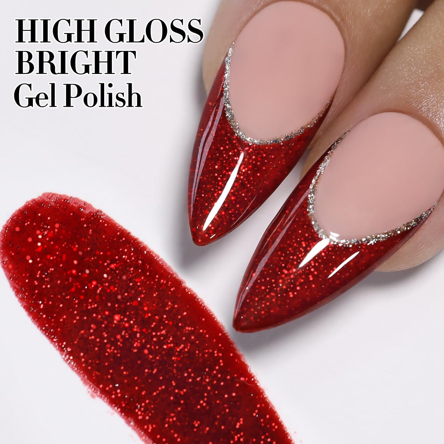 Double Rhythm 15ML Glitter Gel Polish Shimmer Reflective Holographic Color Magnetic for Nail Art Salon DIY at Home (Dark Red-B1155)