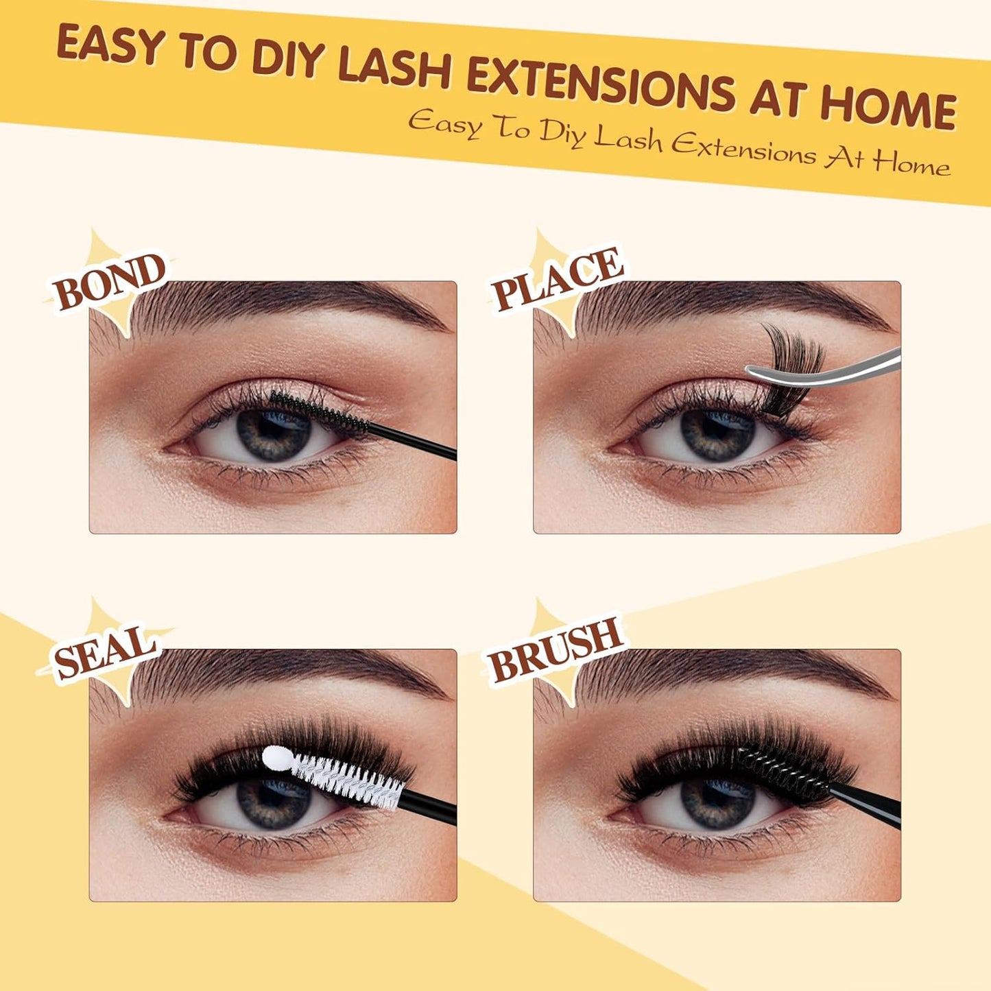 QUEWEL DIY Lash Extension Kit, 300pcs Cluster Lashes Mixed 10-20mm Lash Clusters Kit with Lash Bond and Seal Waterproof, Lash Applicator and Brush, DIY Lash Extensions at Home(100D RR-KIT)