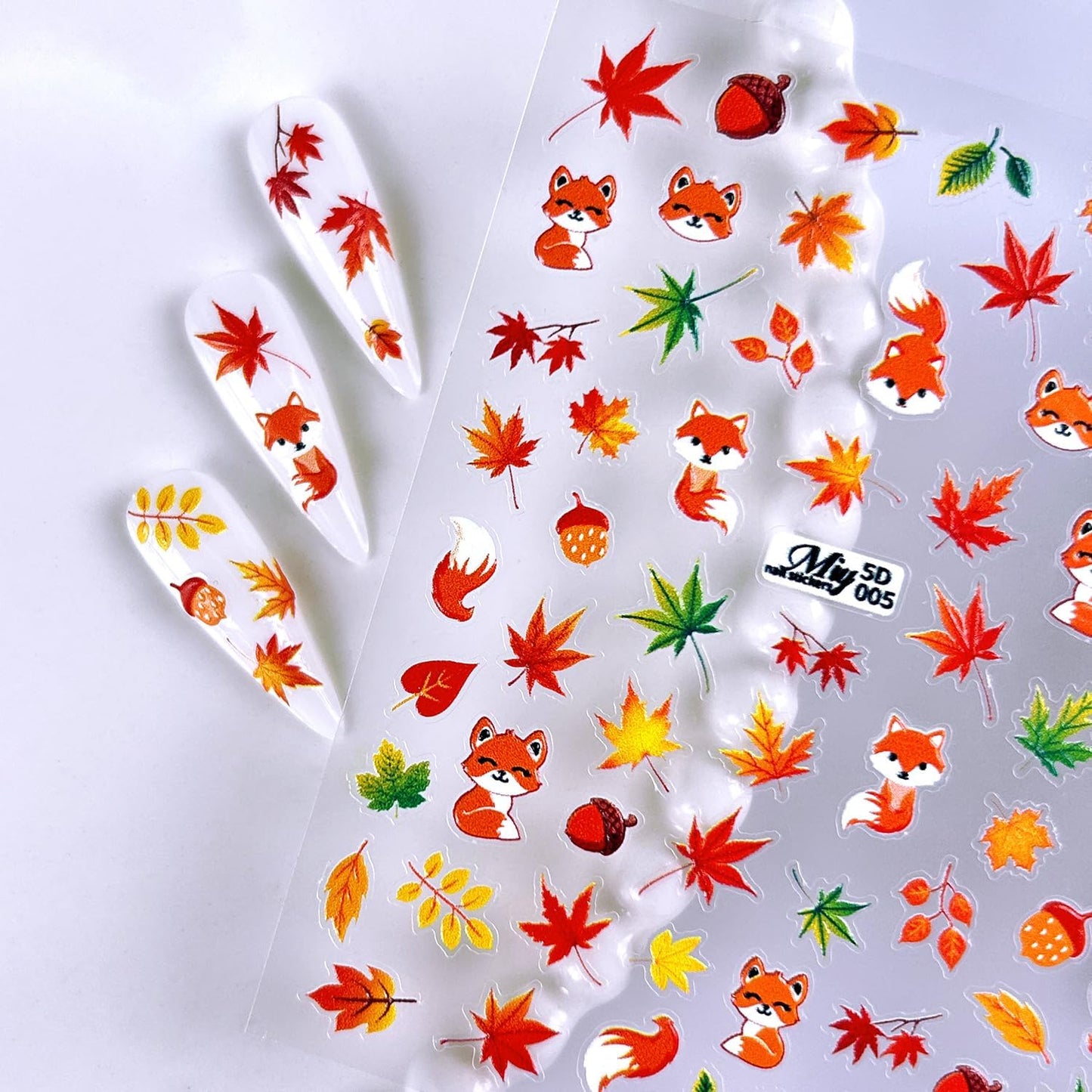 Fall Nail Art Stickers - 5D Miniature Sculpture Fall Pumpkin Nail Decals - 2PCS Manicure Maple Leaves Squirrel Mushroom Nail Art Supplies Autumn Acrylic Nail Art Decoration for Women