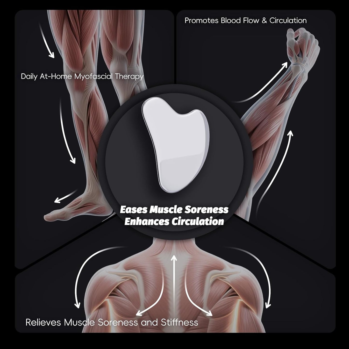 Pain Relief Massage Tool Set – Stainless Steel Gua Sha Scraper & Dual-Ended Face Roller for Muscle Tension, Circulation, and Myofascial Therapy – External Use for Jaw, Neck, Shoulders & Body Recovery