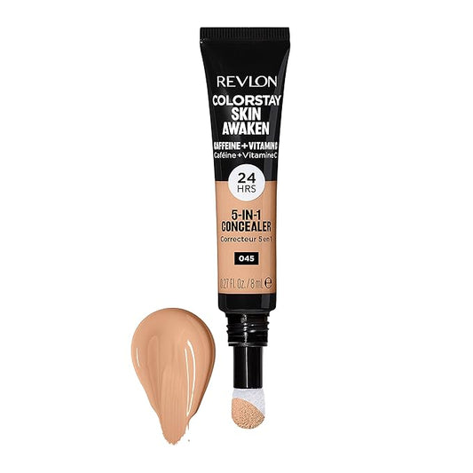 Revlon ColorStay Skin Awaken 5-in-1 Concealer, Lightweight, Creamy Longlasting Face Makeup with Caffeine & Vitamin C, For Imperfections, Dark Circles & Redness, 045 Honey, 0.27 fl oz