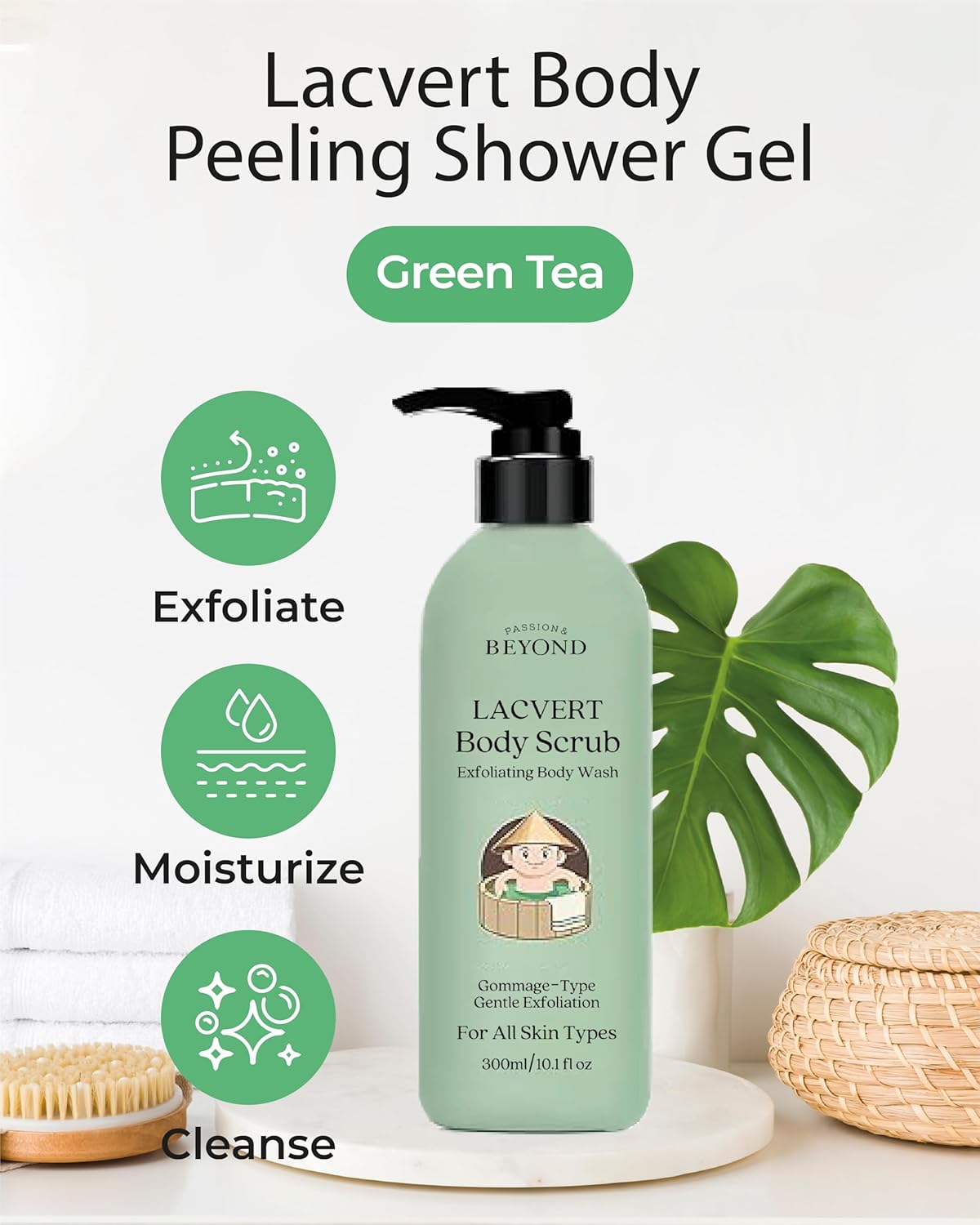 BEYOND Lacvert Body Scrub Peeling Gel (Green Tea, 10.1fl oz) - Body Wash & Shower Gel for Gentle Exfoliation & Home Spa. Korean Daily Skin Care. Gommage-Type for Smooth,