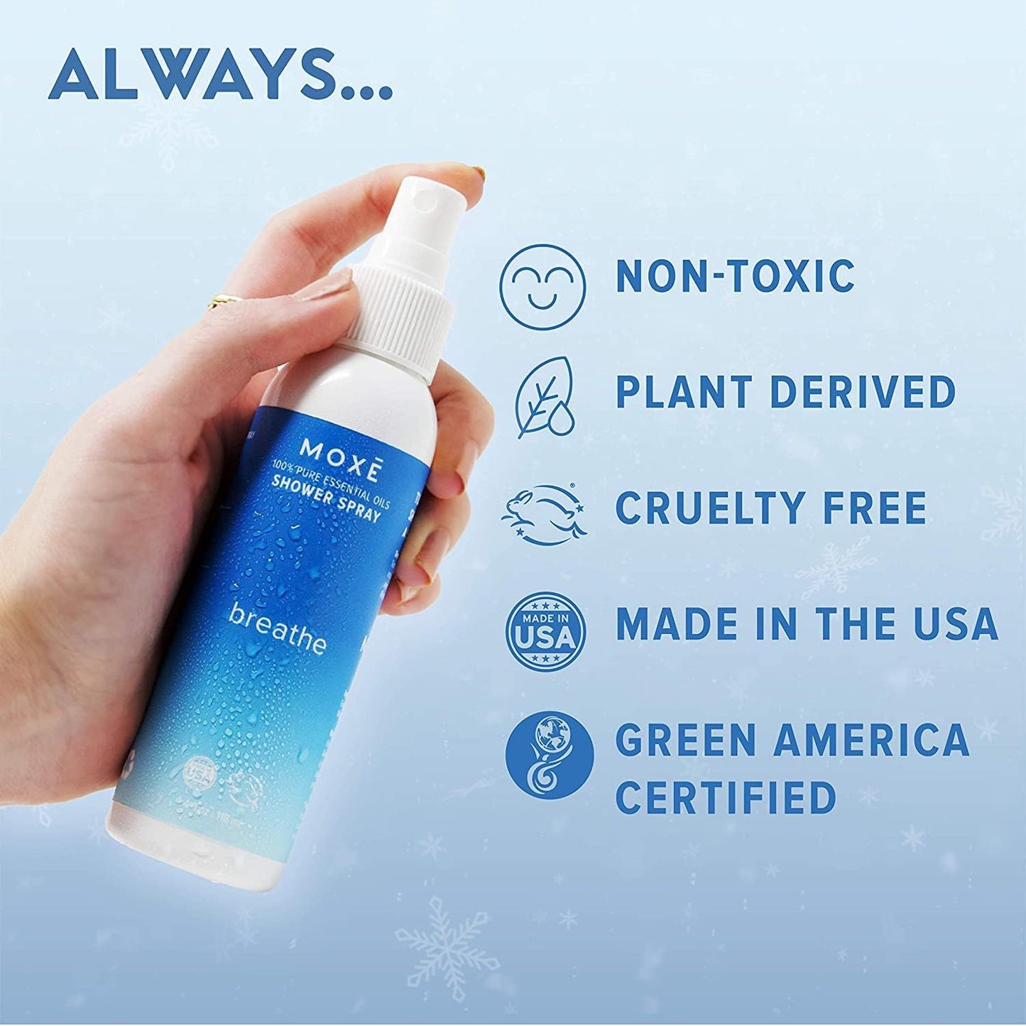 MOXE Shower Mist, Spa Steam Spray, Certified Natural Essential Oils, Aromatherapy, Tension Relief (Breathe, 4 Fl Oz (Pack of 2))