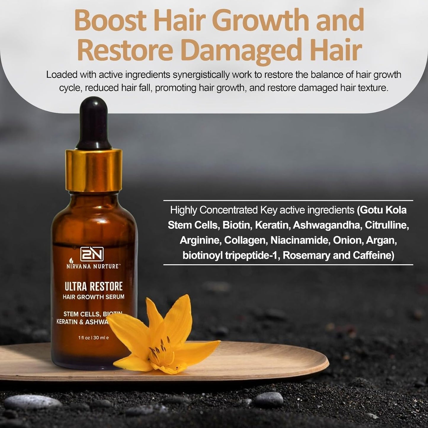 Ultra Restore Hair Growth Serum -Promote Fuller Hair Growth and Reduce Hair Loss, Nurtures Hair Follicle, Hydrates the Scalp, Detox Scalp -Stem Cells, Ashwagandha, Biotin, Keratin