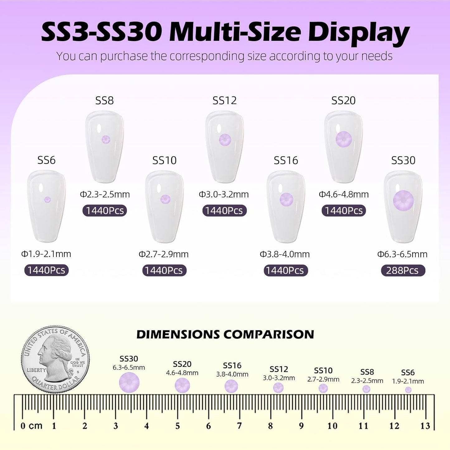 Mocha Lt.Purple Flatback Rhinestones, Glass Rhinestones for Nail Art and Craft, Glue Fix, Loose Crystal Gemstones(Mocha Lt.Purple, SS30, 288pcs, 6.4-6.6mm)