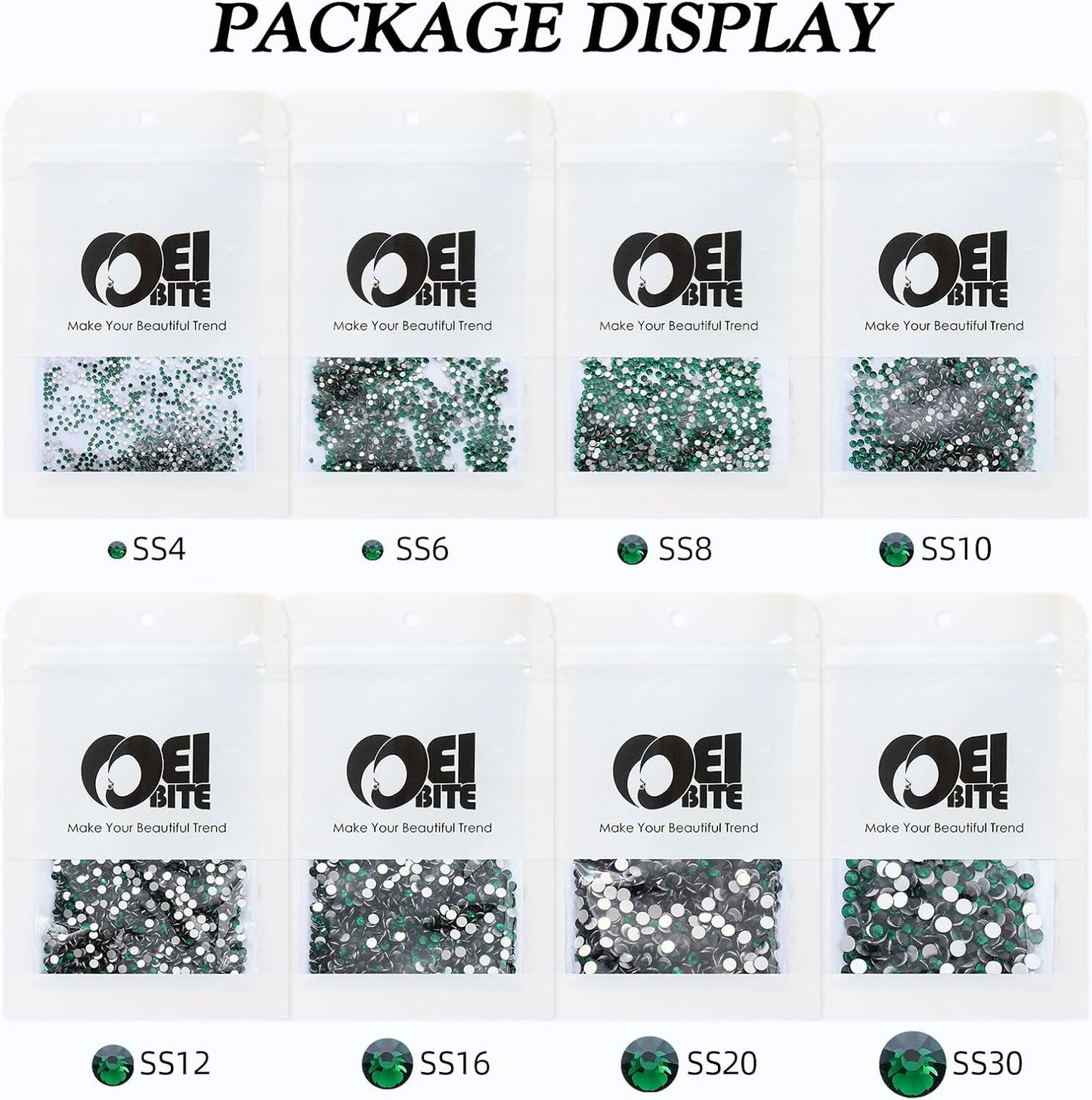 Malachite Green Flatback Rhinestones, Glass Rhinestones for Nail Art and Craft, Glue Fix, Loose Crystal Gemstones(Green, SS6, 1440pcs, 1.9-2.0mm)