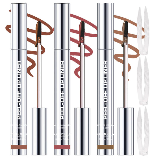 3 Colors Peel Off Lip Liner Stain with Tweezer, Long Lasting Waterproof Lip Tint Stains Makeup Set with Matte Finish for Women, Natural Look, Easy to Use, for All Skin Types (#2,3,4)
