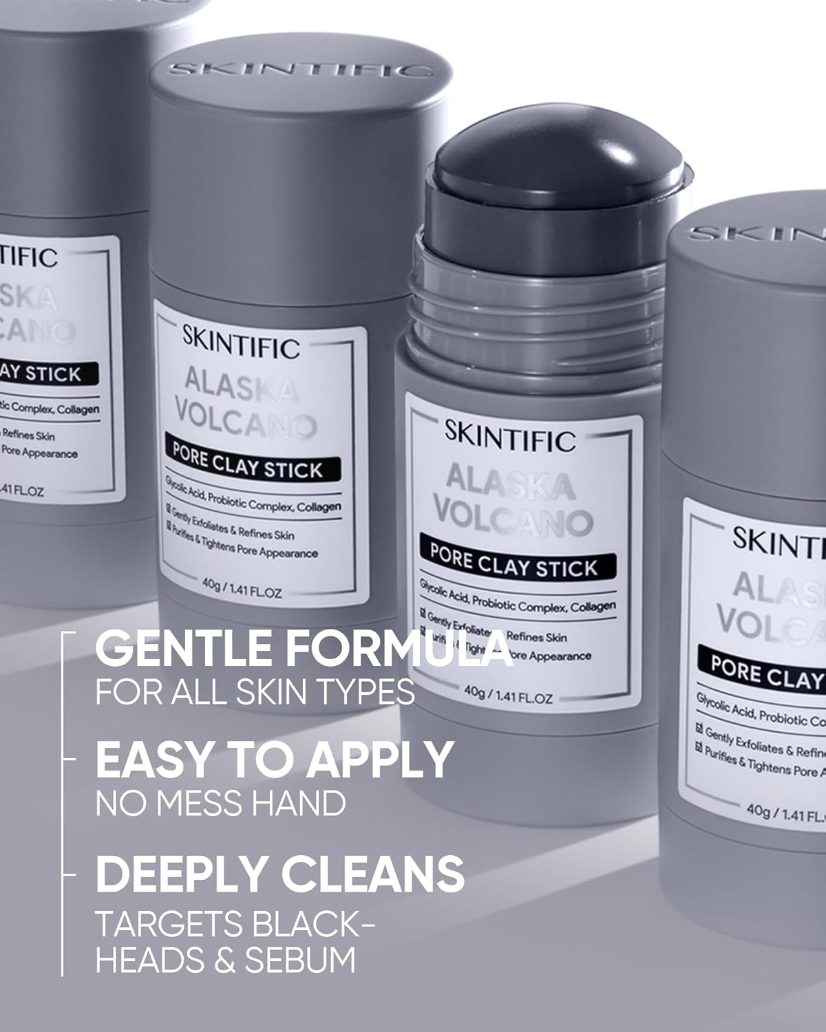 Deep Pore Cleansing Blackhead Remover Face Mask Stick, Mud Mask with Natural Alaska Volcano Clay, Gentle Exfoliating, Smoothing Skin, Non-Drying, Skincare Facial Mask