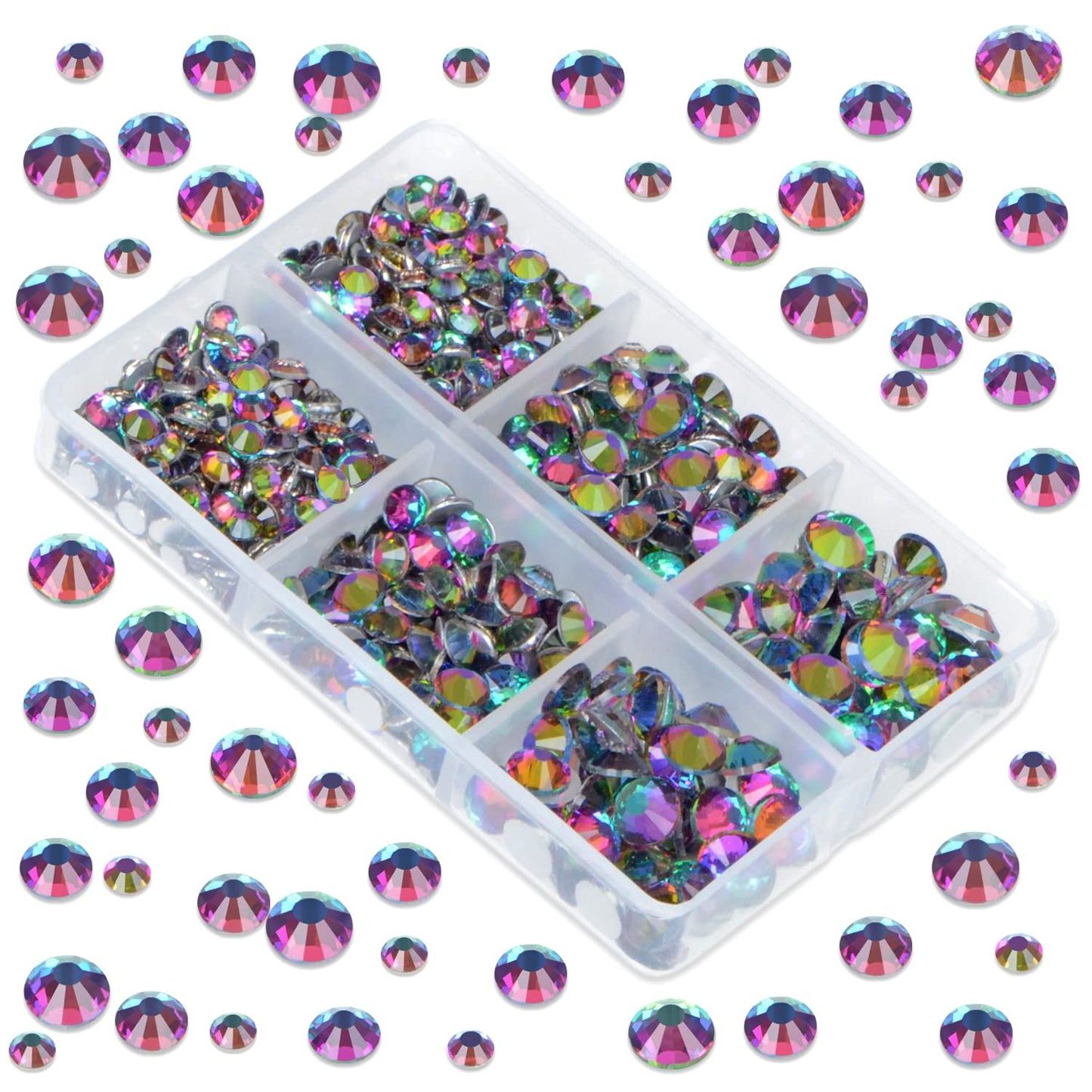 LPBeads 6000 Pieces Green Volcano Non Hotfix Rhinestones 6 Sizes Round Crystal Glass Flat Back Rhinestones with Tweezers and Picking Pen for Nail Art Crafts Clothes Bags DIY