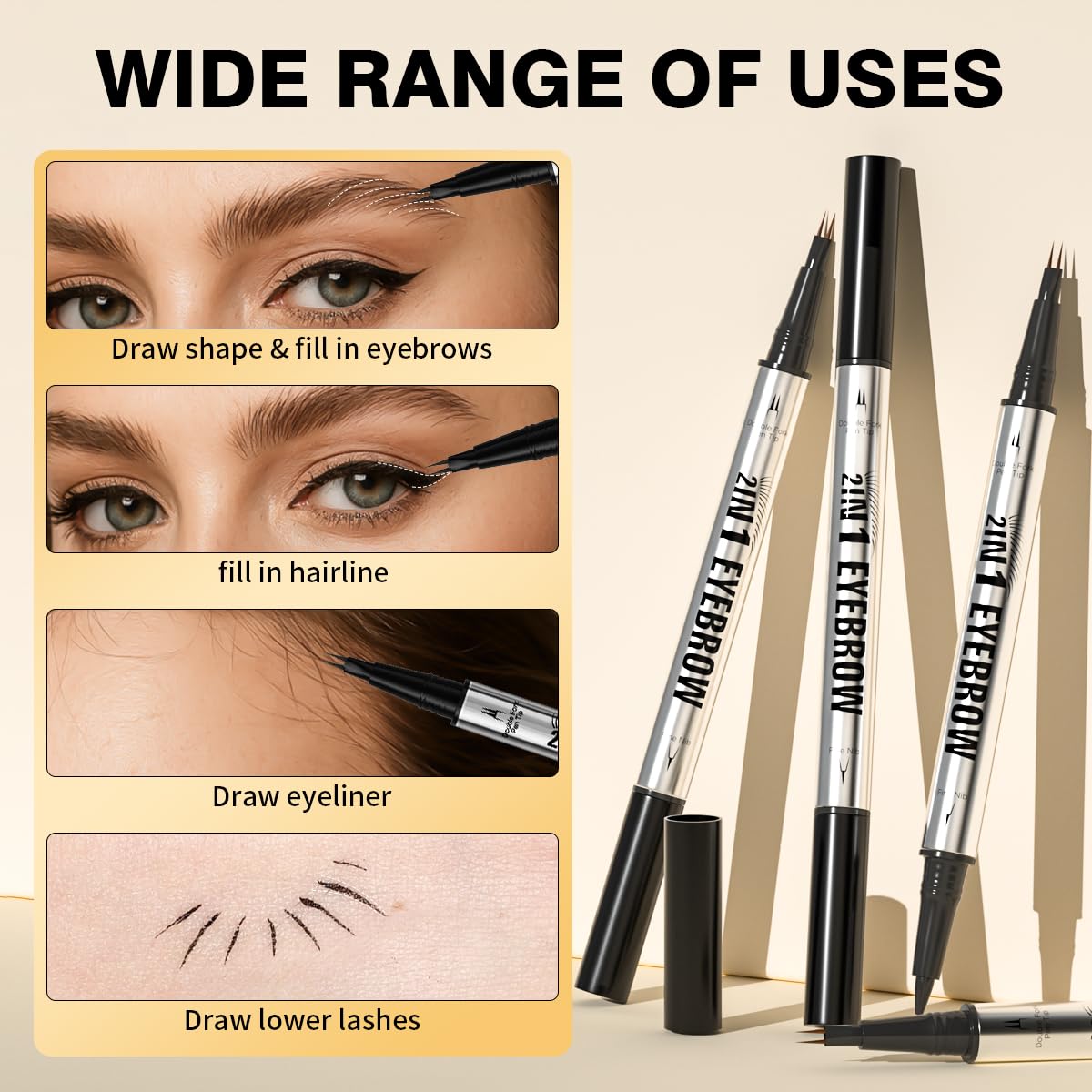 Eyebrow Pencils for Women - Microblading Eyebrow Pencil 2-In-1 Dual-Ended Eyebrow Pen with Precise 2-Fork-Tip & Brush-Tip Waterproof Eyebrow Pencil for Hair-Like Brows, Last All-Day, Light Brown