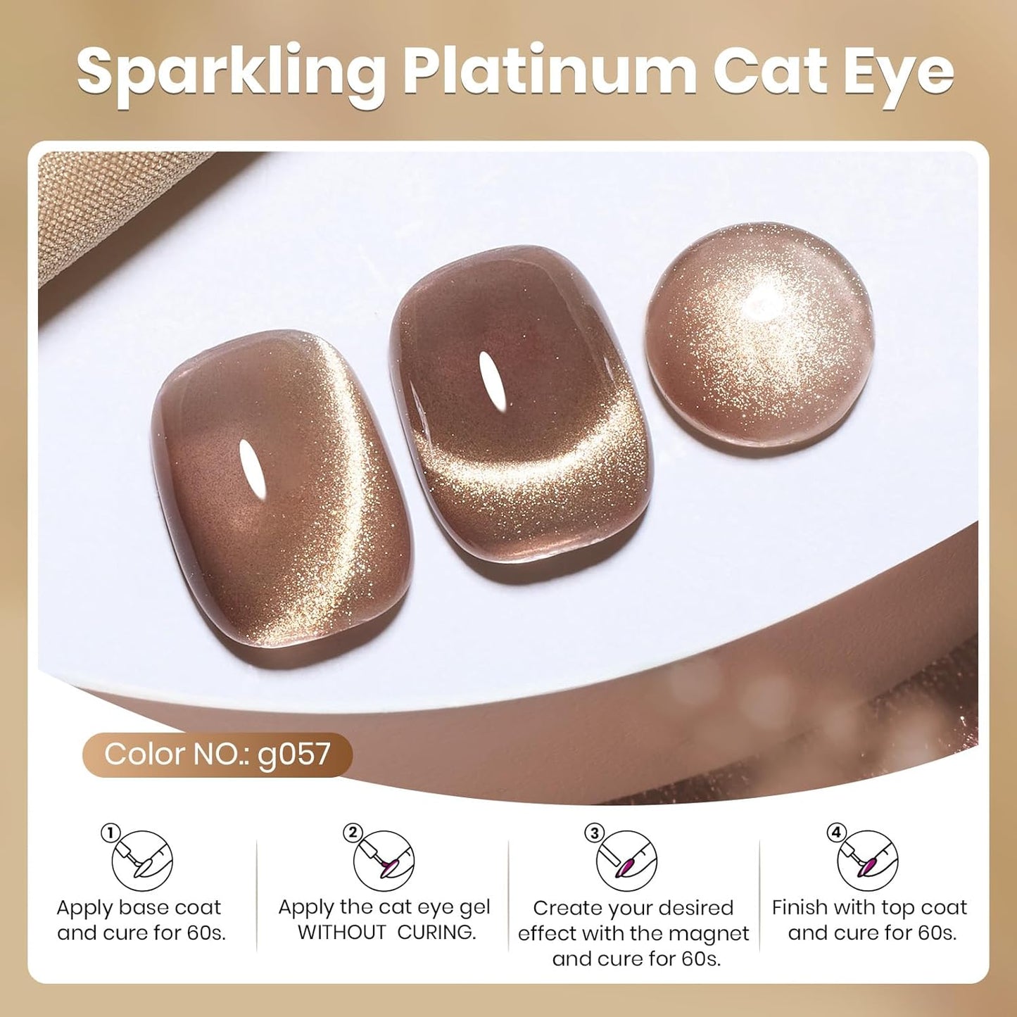 Beetles Brown Cat Eye Gel Nail Polish - Velvet Cinnamon Cat Eye Gel Polish, 15ML Fall Brown Mocha Mousse Magnetic Glitter Gel Polish with Magnet Soak Off UV French Nail Art Manicure Gift for Women