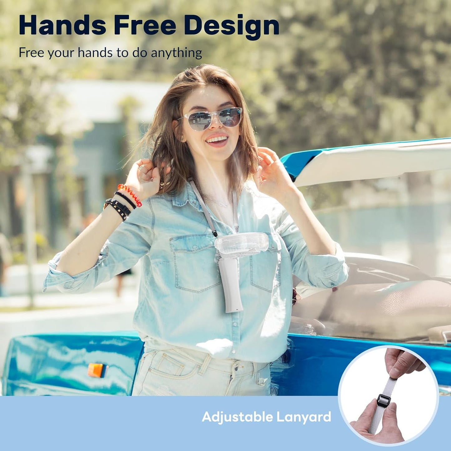 HandFan 4000mAh Portable Misting Fan, 50ml Water Tank, Rechargeable Handheld Personal Mister Fan, Spray Water Mist, Foldable Electric Hand Fans for Beach, Travel, Outdoors(White)