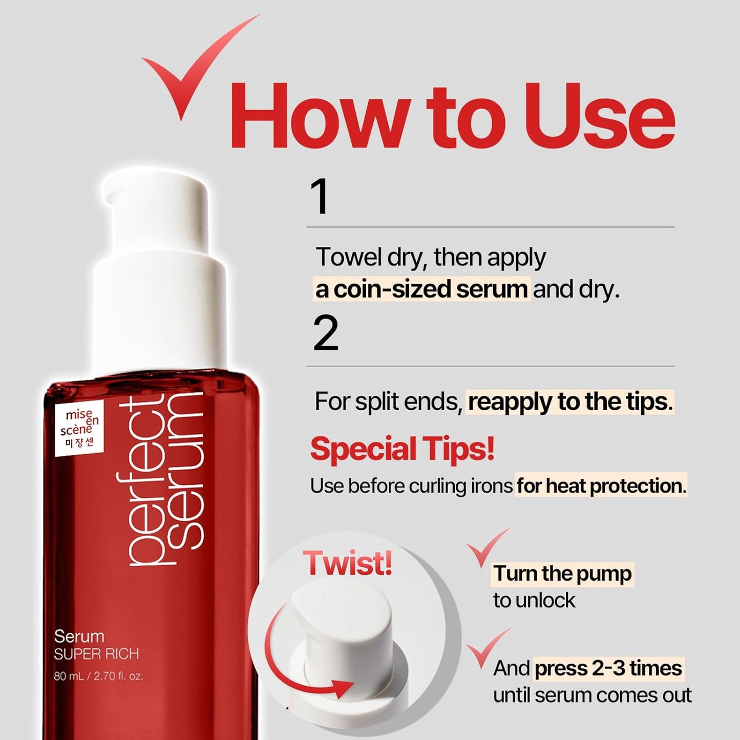 Mise En Scene Perfect Super Rich Serum with Argan Oils - Hair Essence for High Nutrition Intensive Care, Korean Hair Oil, 2.70 fl. Oz