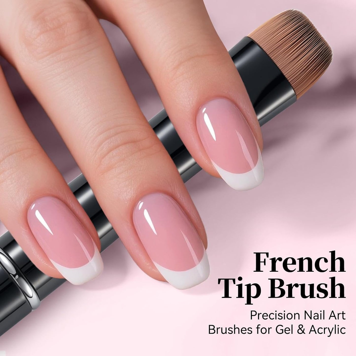 Nail Brush for French Tip, Nail Cleaning Brush for Gel & Acrylic - Professional Kolinsky Sable French Manicure Brush, Thin Nail Art Brush for Precise Clean Up & Polygel Application (Black, F14)