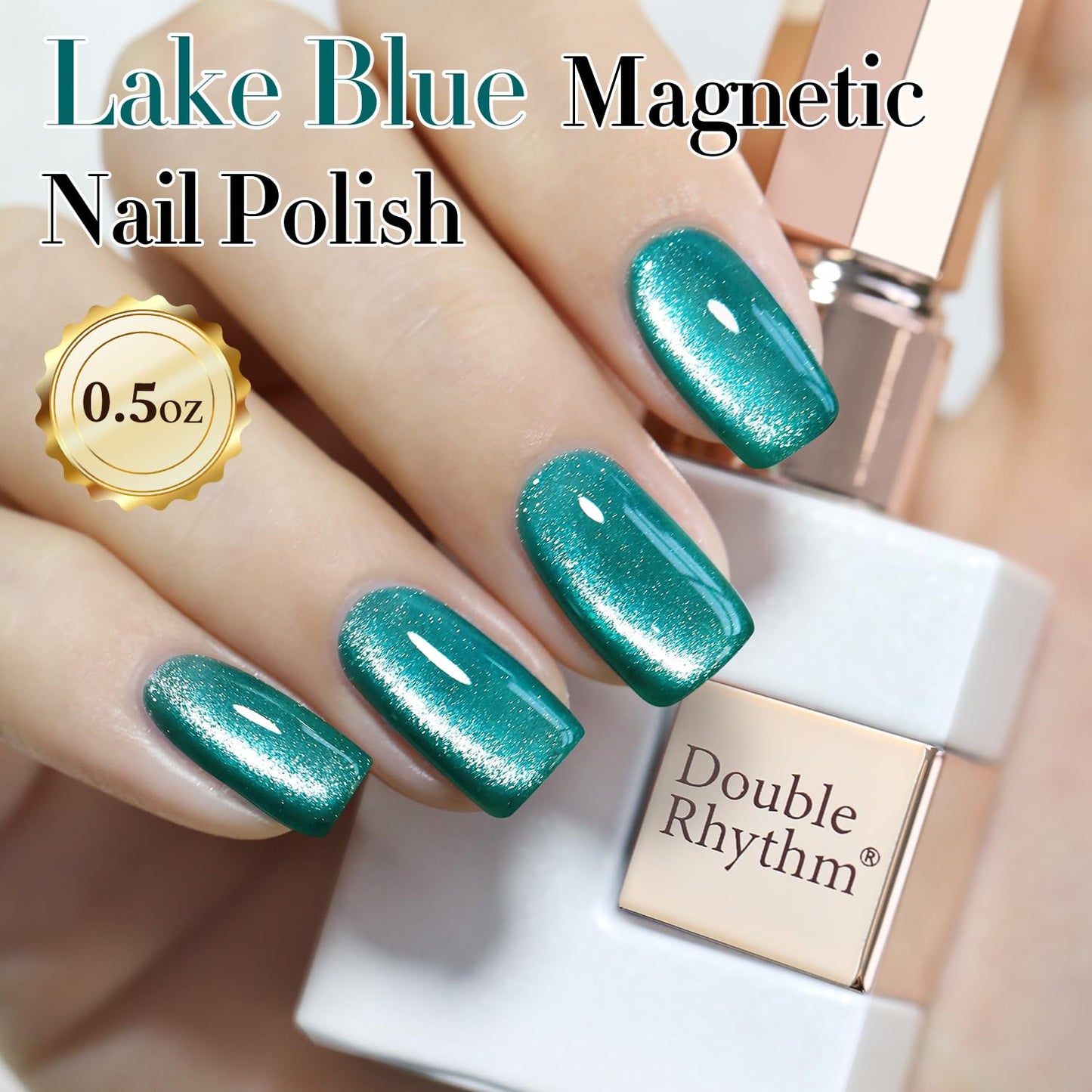 Double Rhythm 0.5 OZ Cat Eye Gel Polish with Magnet 15ML Holographic Glitter Shimmer Translucent Jelly Color Magnetic Gel Polish Salon DIY at Home (Teal-MC1027)