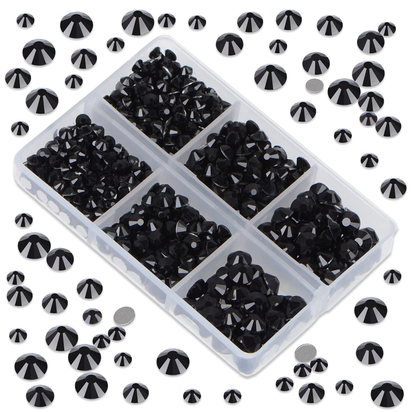 LPBeads 6000 Pieces Black Non Hotfix Rhinestones 6 Sizes Round Crystal Glass Flat Back Rhinestones with Tweezers and Picking Pen for Nail Art Crafts Clothes Bags DIY