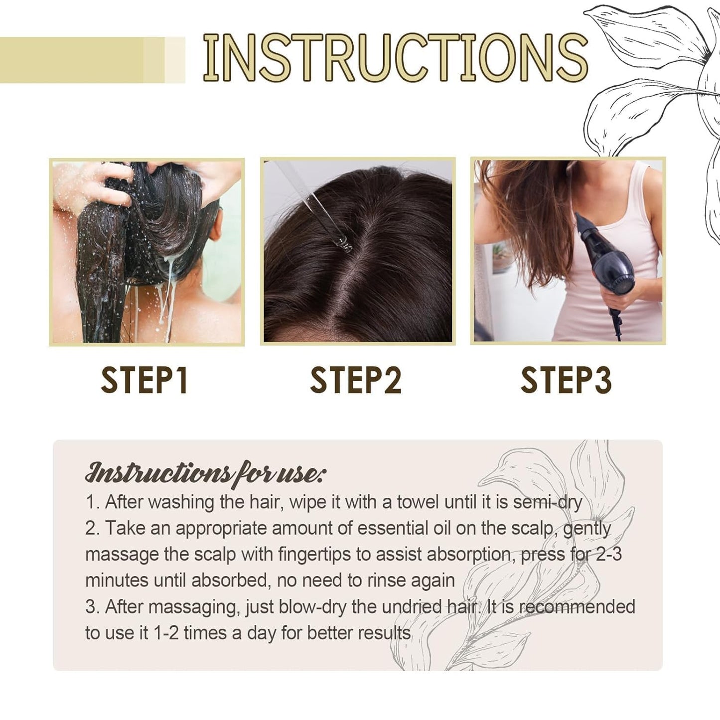 180ML Veganic Natural Hair Growth Oil, Rosemary Scent for Hair Growth, Organic, for Dry Damaged and Thin Hair (3PCS)