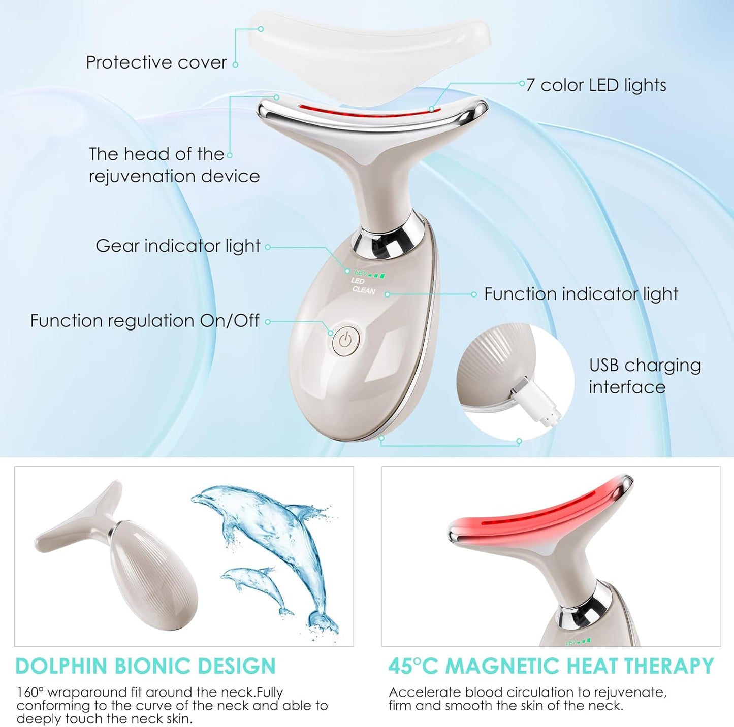 Facial Massager Red-Light-Therapy-for-Face and Neck, Face 𝖲 culpting Wand with 7 Color (Champagne)