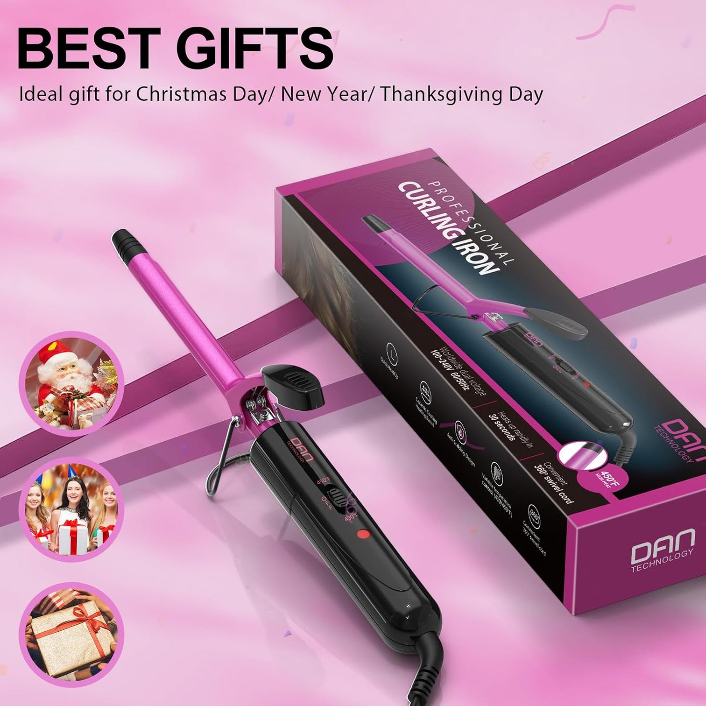 DAN Technology 1/2 Inch Curling Iron 13mm Small Ceramic Curling Wand with Adjustable Temperature Dual Voltage for Tight Curls Short Hair and Ringlets