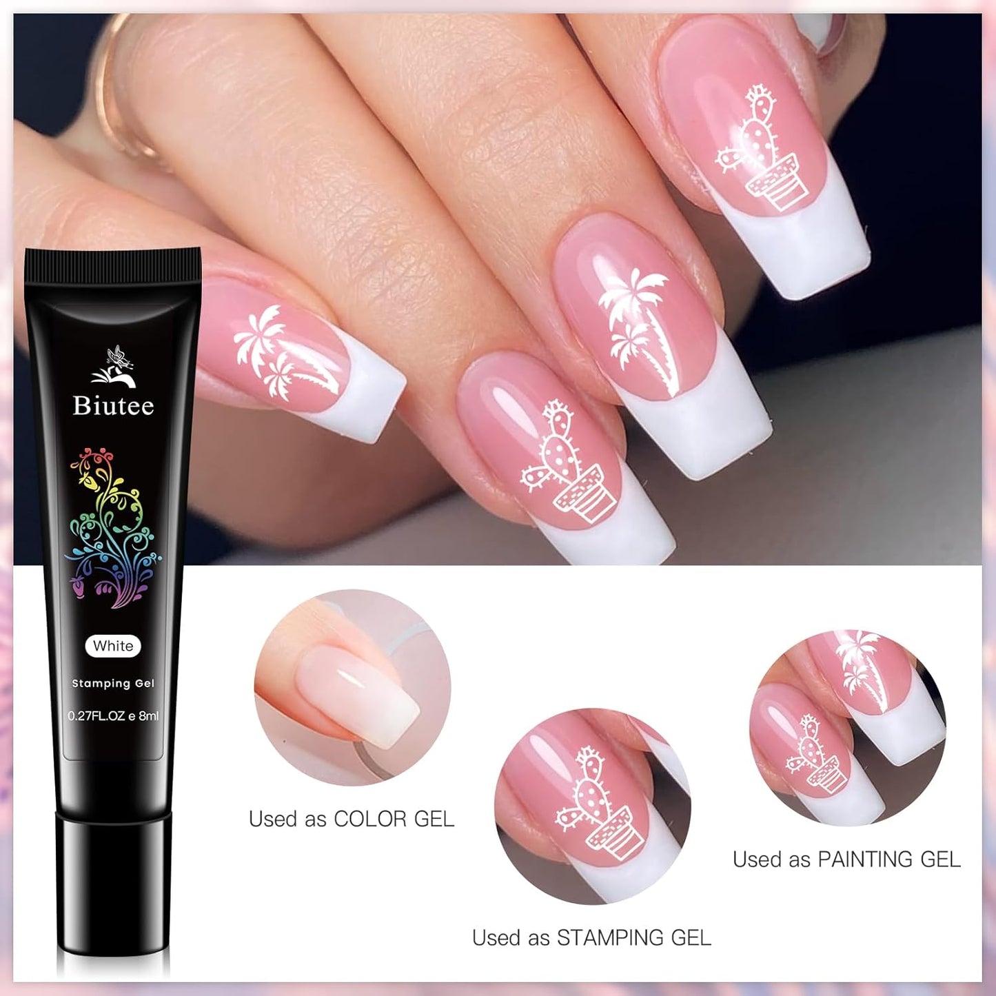 Biutee Nail Stamper Kit Nail Art Stamping Plate Set 8 Stamping Nail Polish Gel 12 Stamp Plate Jelly Silicone Stamper Flower Animal Lace Girl Star Rose Love Template Tool Supplies Halloween Design