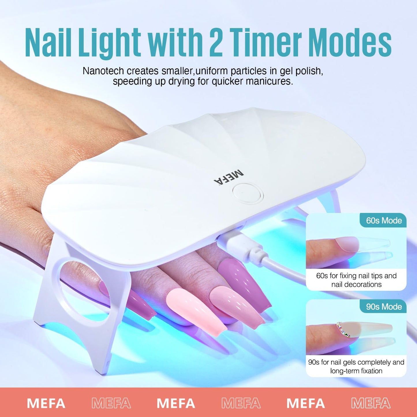 MEFA 19 Pcs Gel Nail Polish Kit with U V Light, 12 Colors All Seasons Soak Off Gel Polish Nail Set with Base Top Coat Essential Manicure Tools Beginners Salon Nails Art