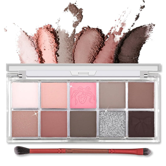 Erinde 10 Colors Eyeshadow Palette Makeup - Matte Shimmer Glitter Eye Shadow, Ultra-Blendable, High Pigmented, Naturing-Looking, Neutral Nude Eyeshadow Pallet with Professional Brush,19