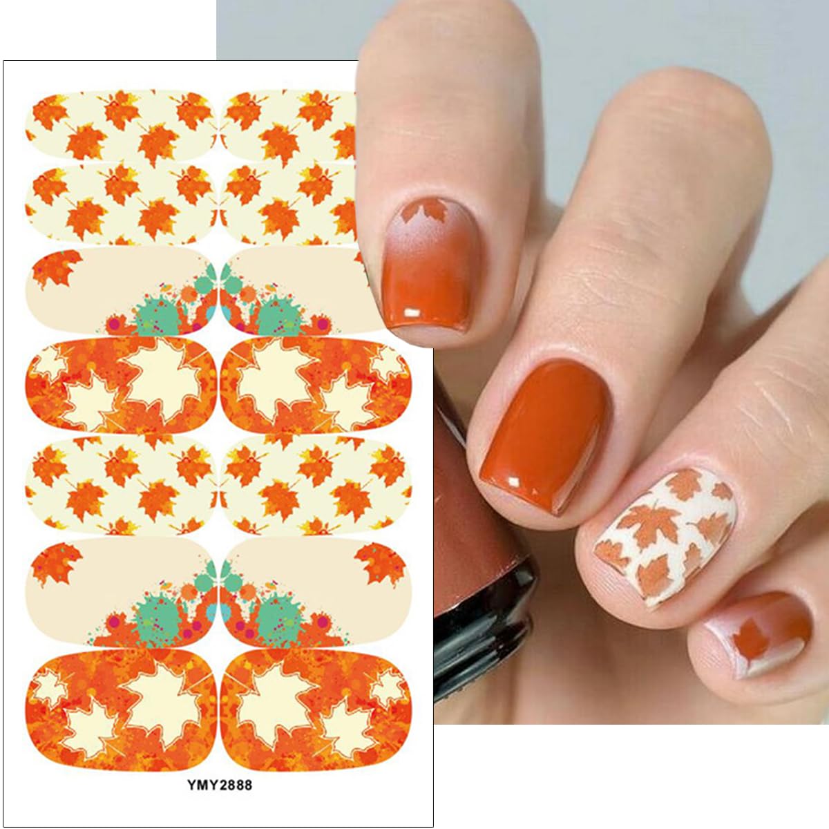6 Fall Gel Nail Strips Maple Leaf Stickers for Women Nail Art Design