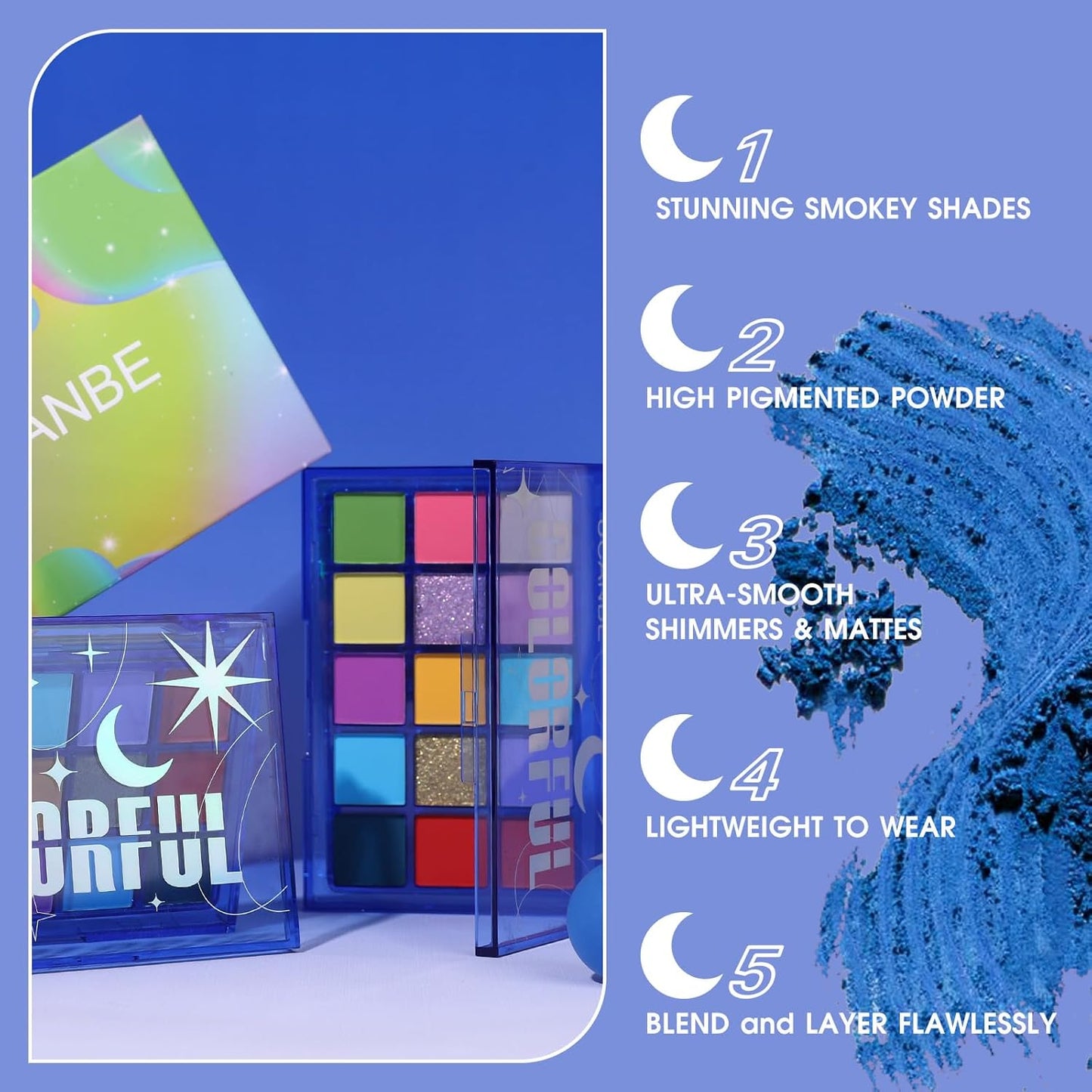 UCANBE Colorful Eyeshadow Palette, 15 Colors Vibrant Bright Shimmer Matte Metallic Neon Eye Makeup Pallet, Rainbow Green Pink Purple Orange Blue High Pigmented Sombras De Ojos Gift Kit