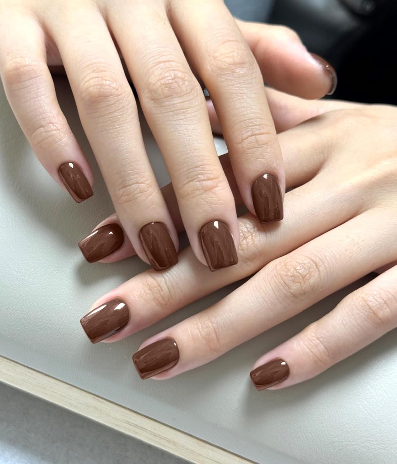 Nail Polish Strips - 22 Pcs Salon Quality Gel Nail Stickers - Long Lasting Wraps (Milk Truffle Brown)