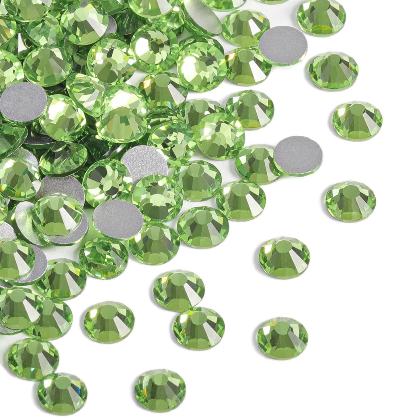 Beadsland 288pcs Flat Back Crystal Rhinestones Round Gems for Nail Art and Craft Glue Fix, Light Green, SS34,7.1-7.3mm