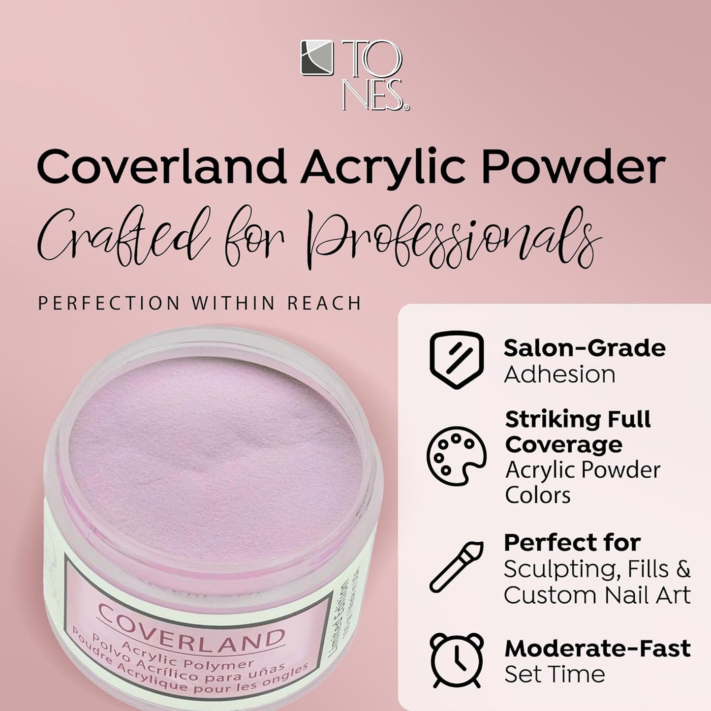 Tones Coverland Acrylic Nail Powder "Cakepop" - Limited Edition Acrylic Powder for Nail Design, Sculpting, and Masking Nail Bed Imperfections - Professional Acrylic Nail Supplies - (1.5 Oz)