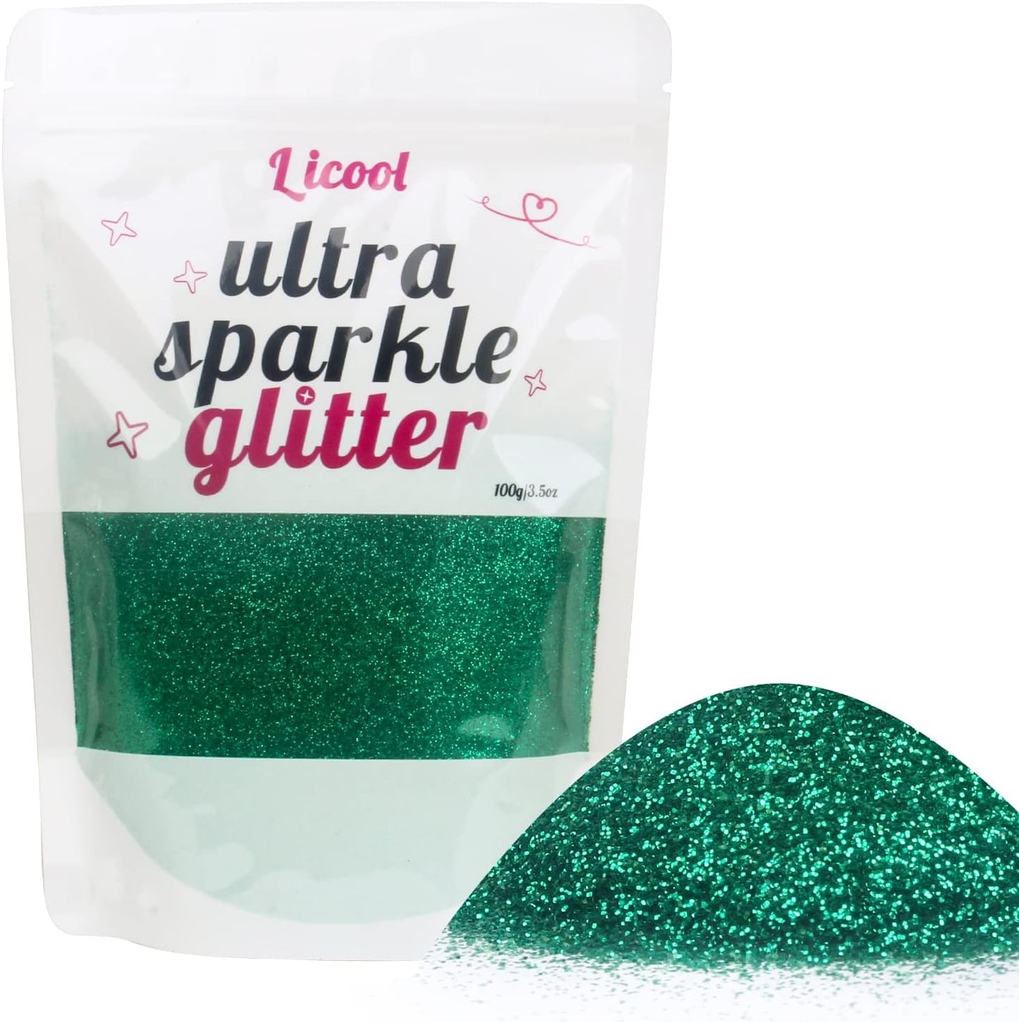 Fine Glitter for Nail Art, 100g/3.5oz Extra Fine Glitter Powder Packs for Epoxy Resin Art, Craft Glitter for Tumblers Candle Slime Making, Festival Body Face Eyeshadow Nail Glitter (Xmas Green)