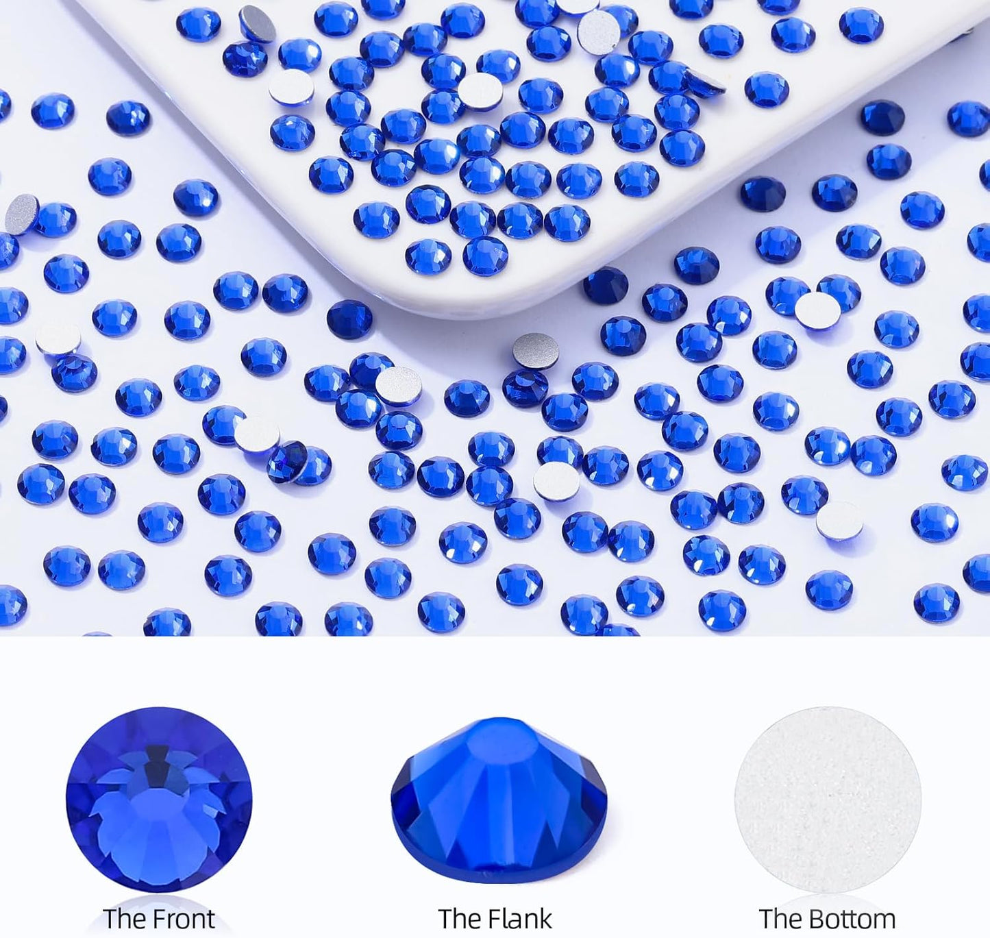 Sapphire Flatback Rhinestones, Glass Rhinestones for Nail Art and Craft, Glue Fix, Loose Crystal Gemstones(Blue, SS12, 2880pcs, 2.9-3.0mm)