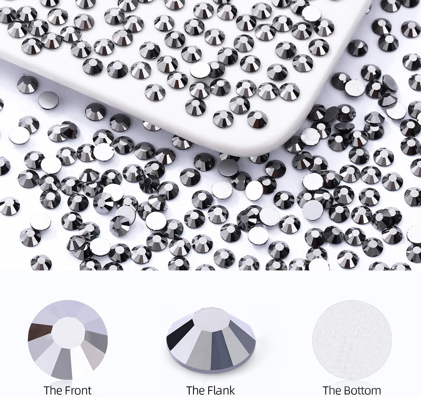 Black Hematite Flatback Rhinestones, Glass Rhinestones for Nail Art and Craft, Glue Fix, Loose Crystal Gemstones(Black Hematite, SS30, 288pcs, 6.4-6.6mm)